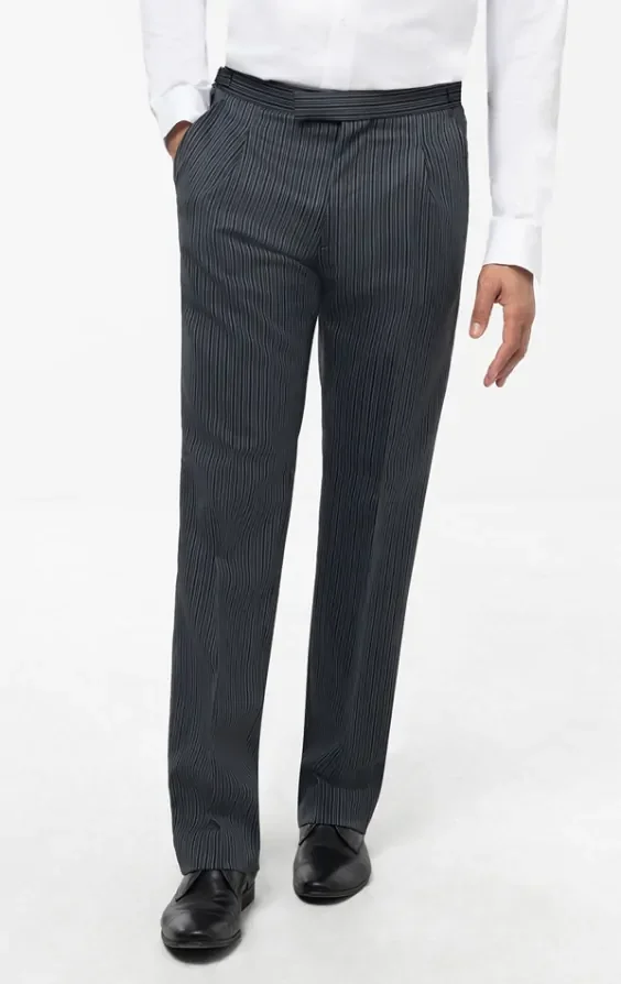 Black Wool Herringbone Morning Suit with Striped Trousers thumbnail 9