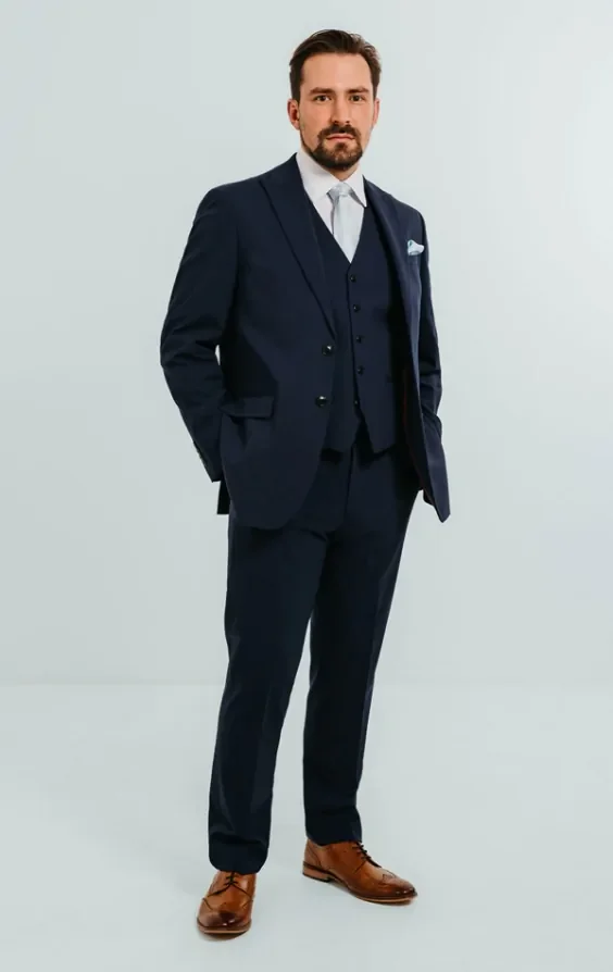 Blue 3 Piece Suit with Peak Lapel thumbnail 4