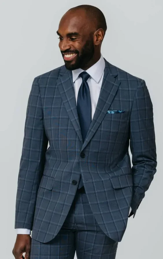 Blue Bold Windowpane Check Suit Jacket thumbnail 2