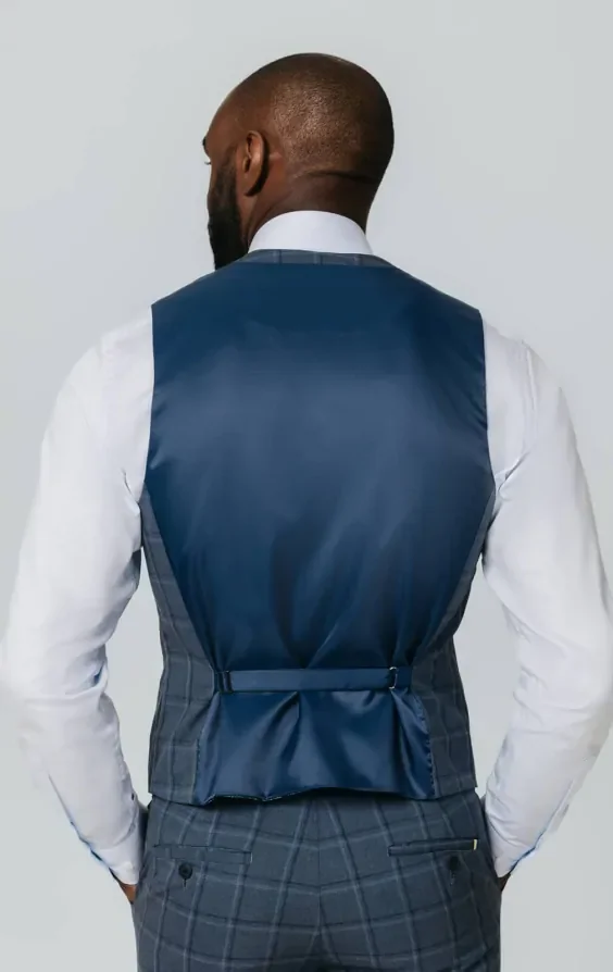 Blue Bold Windowpane Check Waistcoat thumbnail 4