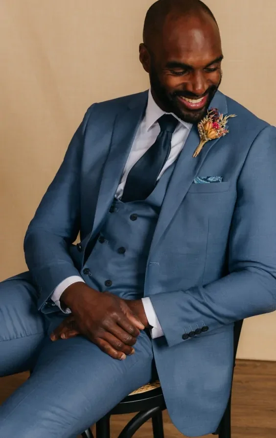 Blue Sharkskin 3 Piece Suit thumbnail 3