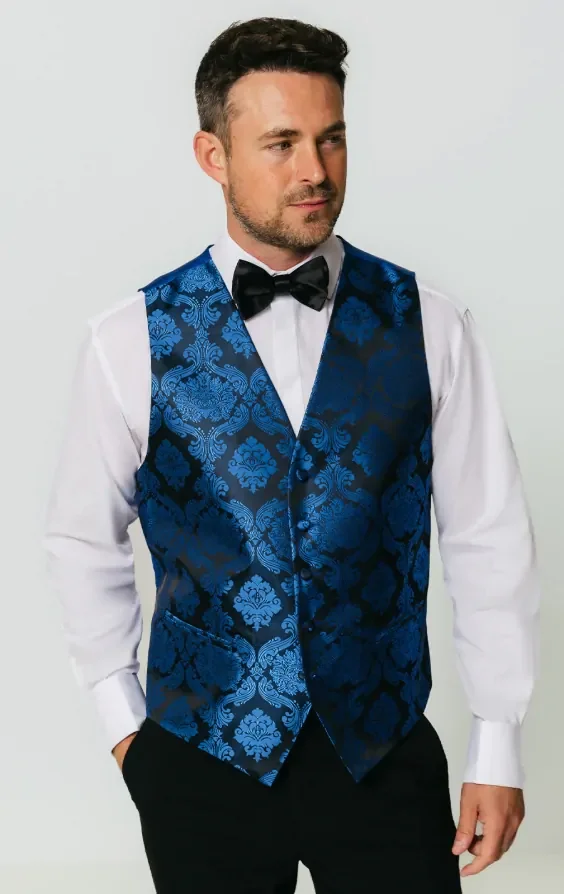 Blue Victorian Jacquard Waistcoat thumbnail 2