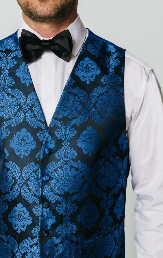 Blue Victorian Jacquard Waistcoat thumbnail 3