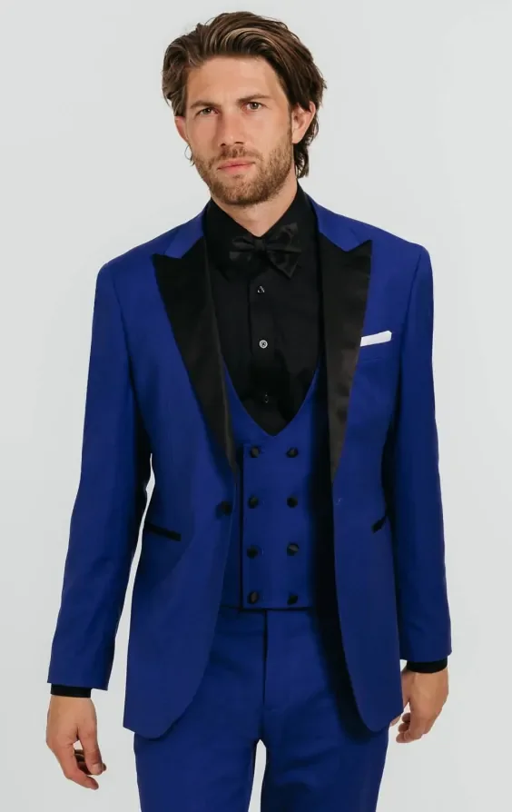 Bright Blue 3 Piece Tuxedo with Peak Lapel thumbnail 2