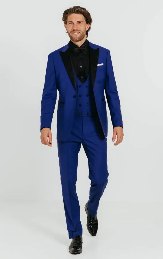 Bright Blue 3 Piece Tuxedo with Peak Lapel thumbnail 3