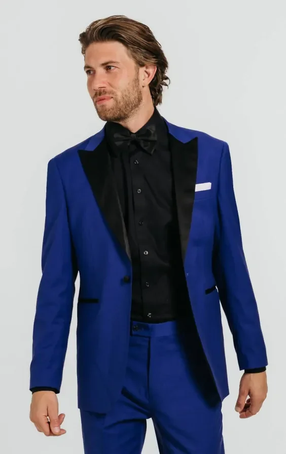Bright Blue Dinner Jacket with Peak Lapel thumbnail 2