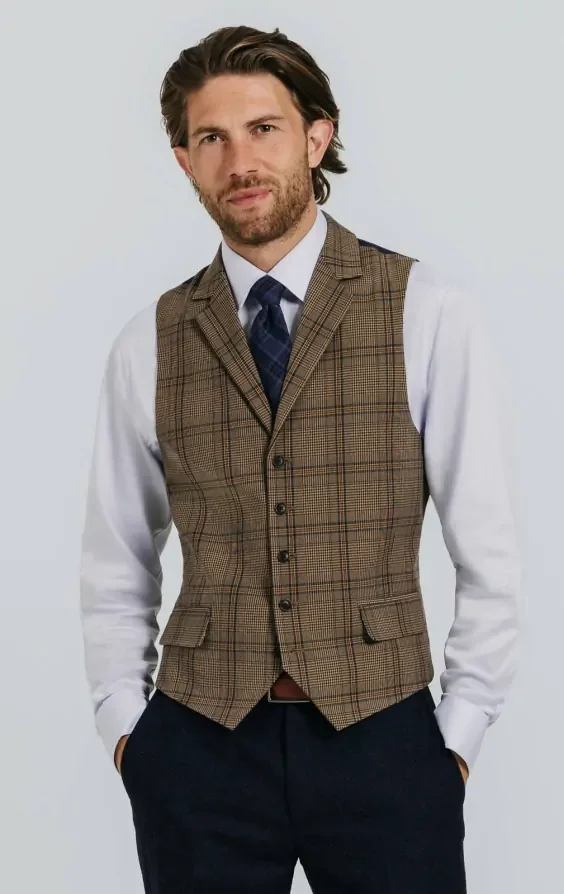 Brown Bold Check Waistcoat thumbnail 2