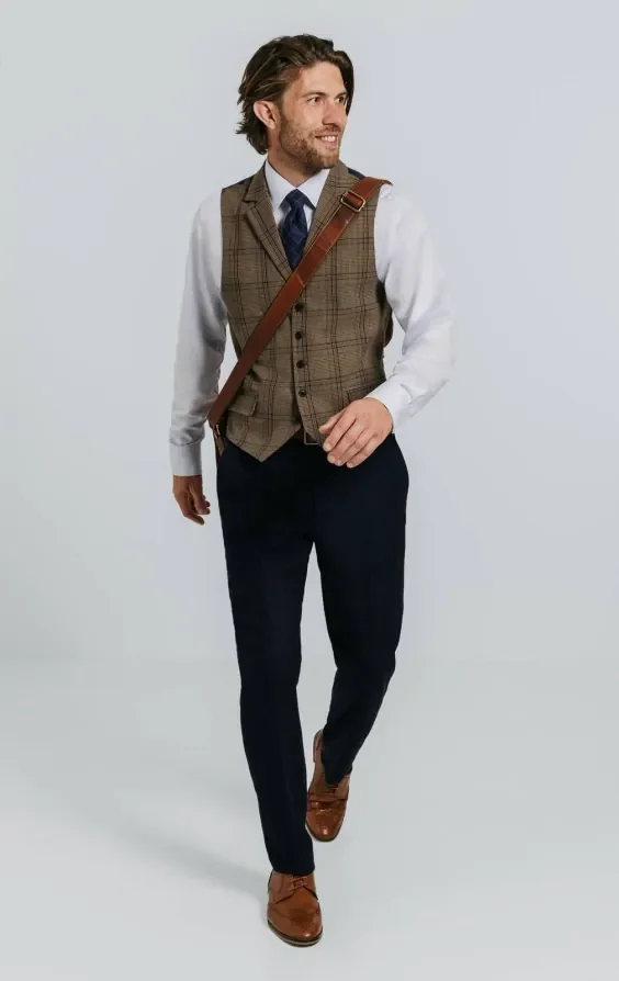 Brown Bold Check Waistcoat thumbnail 3