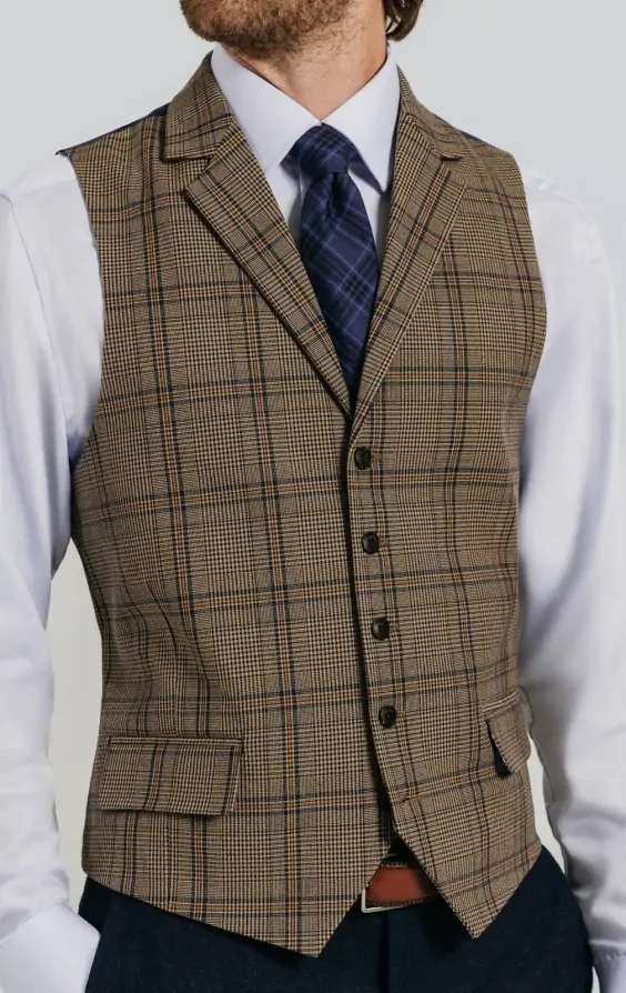 Brown Bold Check Waistcoat thumbnail 4