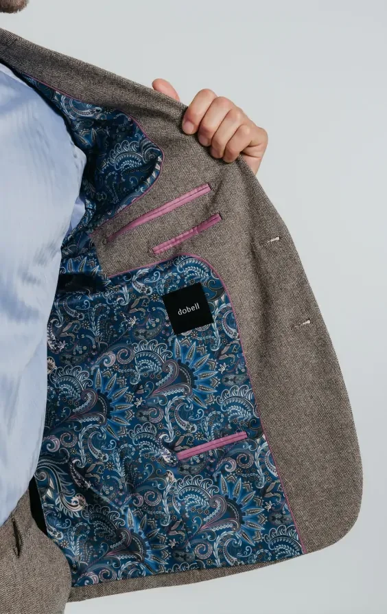 Brown Herringbone Tweed Suit Jacket thumbnail 6