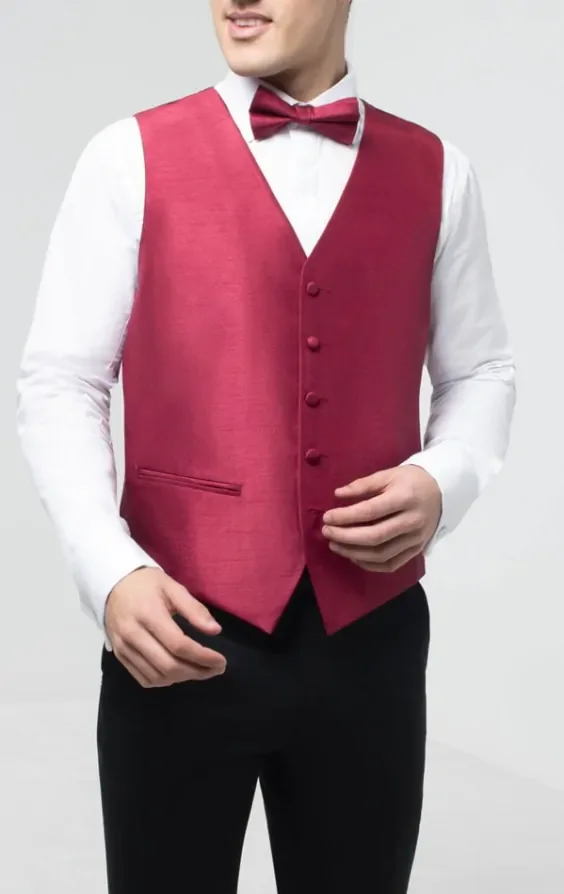Burgundy Dupion Waistcoat thumbnail 2