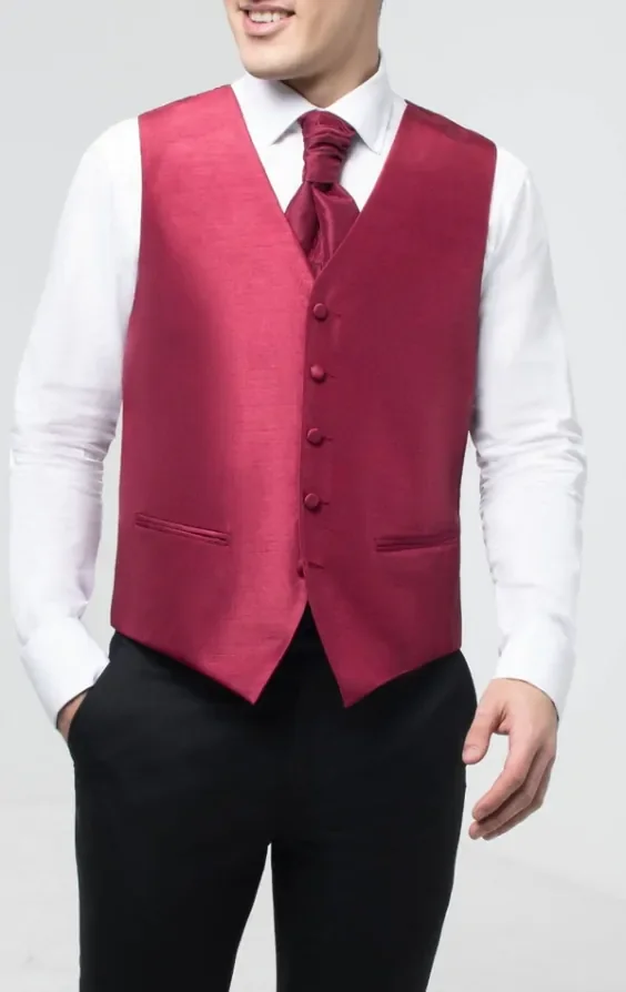 Burgundy Dupion Waistcoat thumbnail 3