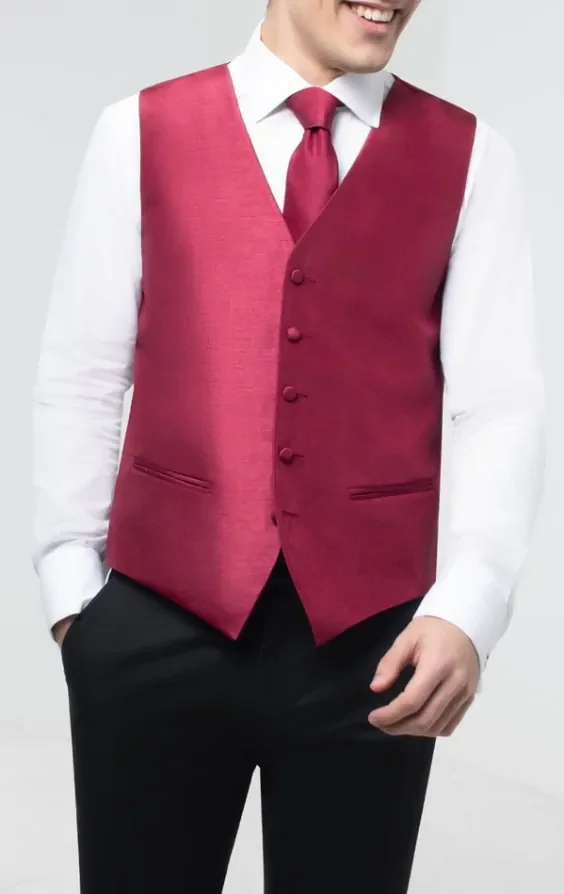 Burgundy Dupion Waistcoat thumbnail 4