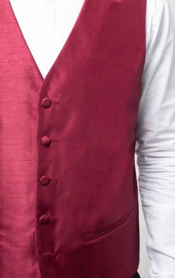 Burgundy Dupion Waistcoat thumbnail 5
