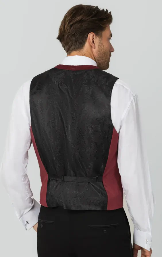 Burgundy Paisley Velvet Double Breasted Tuxedo Waistcoat thumbnail 4
