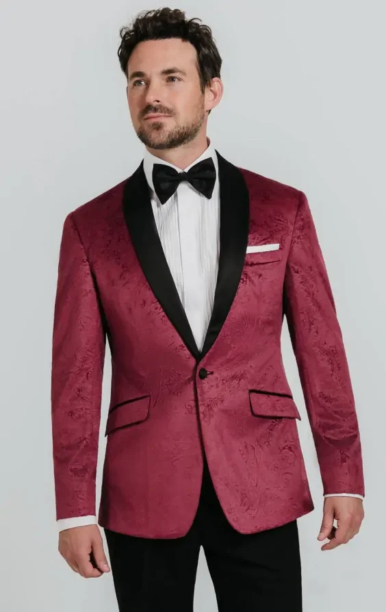 Burgundy Paisley Velvet Tuxedo Jacket thumbnail 2