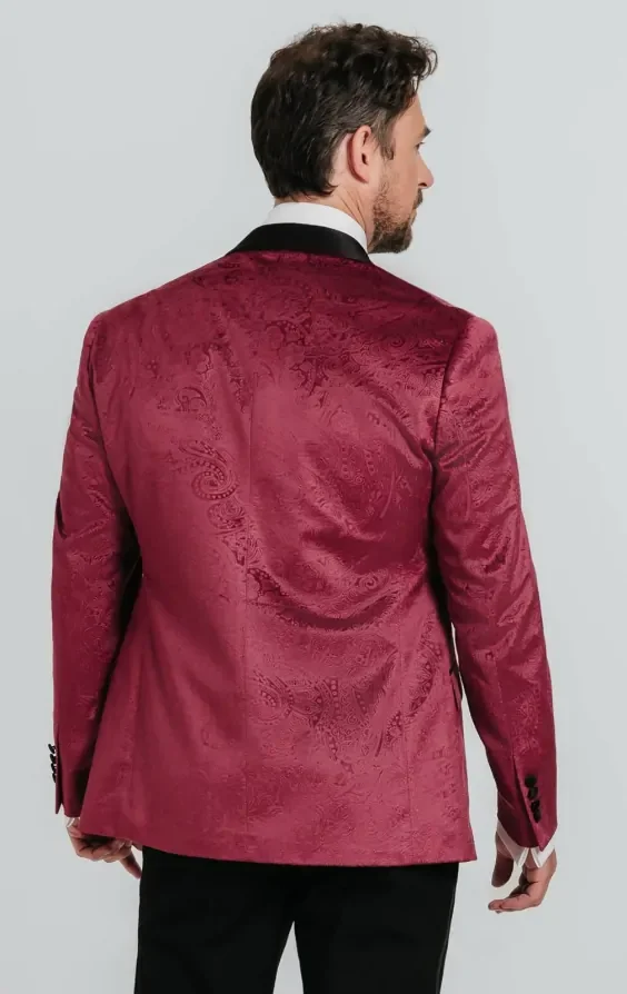 Burgundy Paisley Velvet Tuxedo Jacket thumbnail 3
