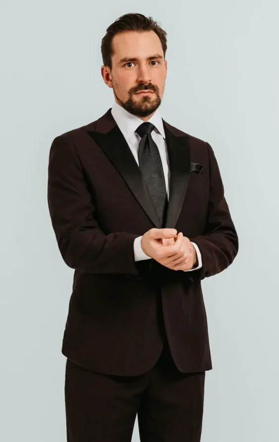 Burgundy Peak Lapel Tuxedo Jacket thumbnail 2