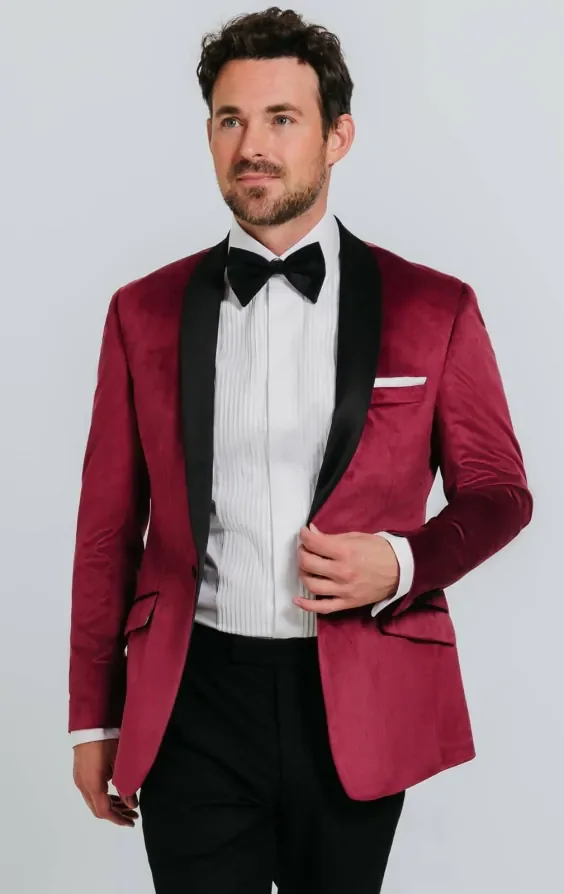Burgundy Slim Fit Velvet Jacket thumbnail 2