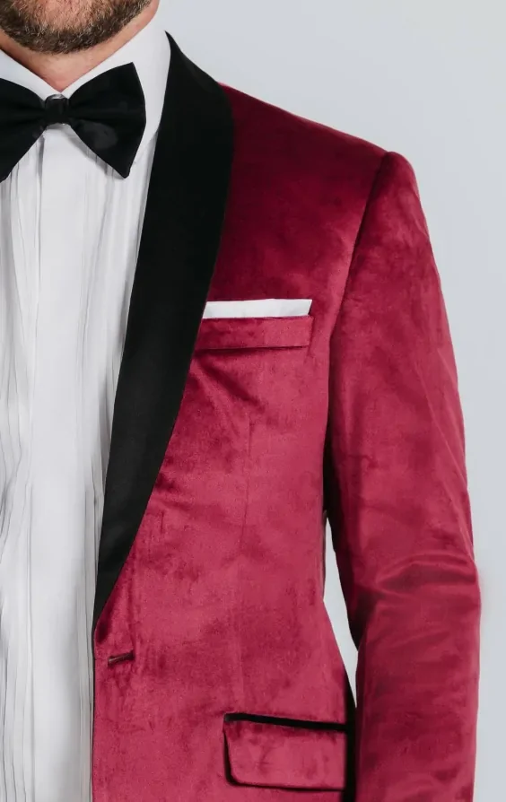Burgundy Slim Fit Velvet Jacket thumbnail 5