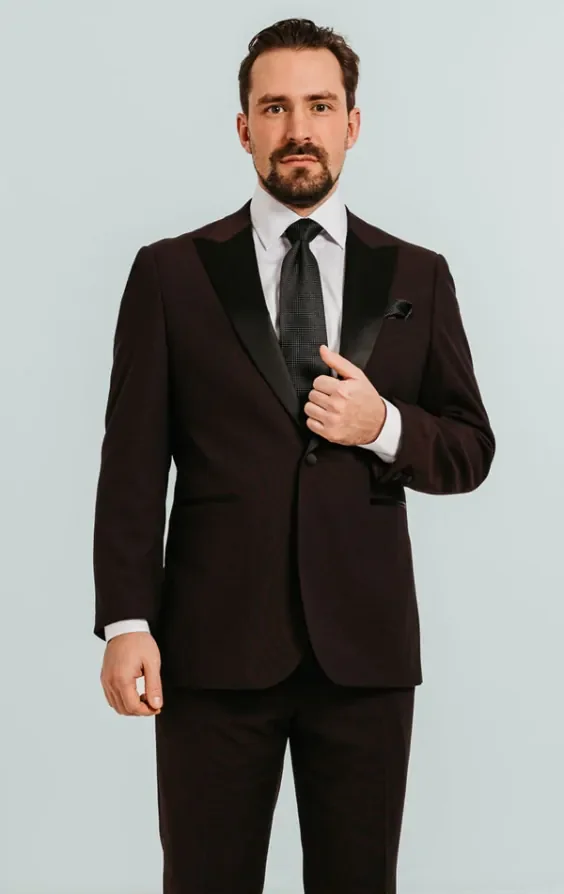 Burgundy Tuxedo with Peak Lapel thumbnail 2