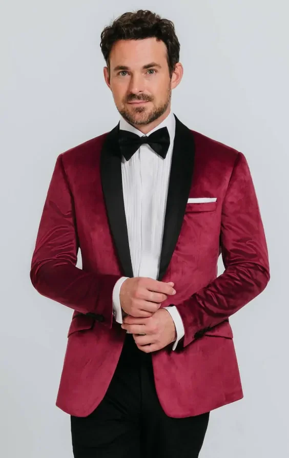 Burgundy Velvet Slim Fit Tuxedo thumbnail 2