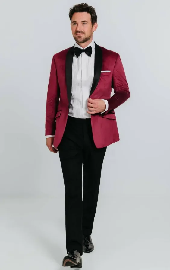 Burgundy Velvet Slim Fit Tuxedo thumbnail 3