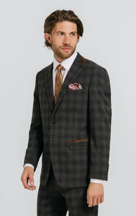 Charcoal Heritage Check with Brown Trim Suit Jacket thumbnail 2