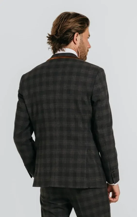 Charcoal Heritage Check with Brown Trim Suit Jacket thumbnail 3