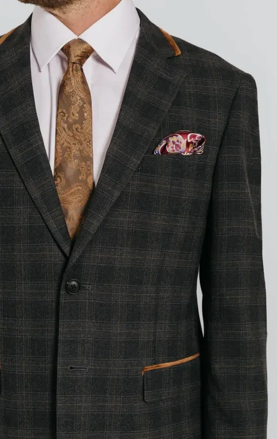Charcoal Heritage Check with Brown Trim Suit Jacket thumbnail 5