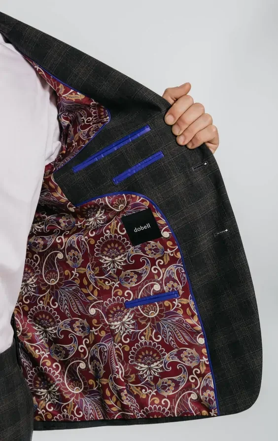 Charcoal Heritage Check with Brown Trim Suit Jacket thumbnail 6