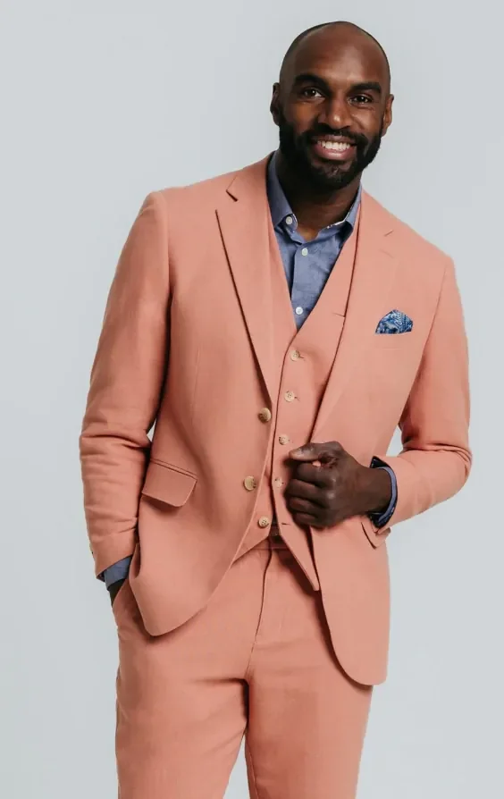 Coral Linen Twill 3 Piece Casual Suit thumbnail 2