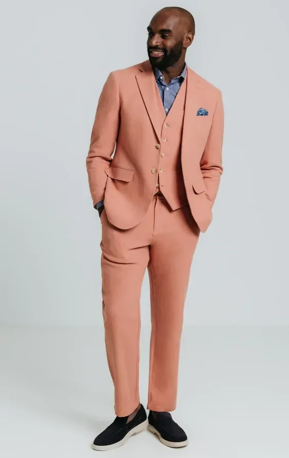Coral Linen Twill 3 Piece Casual Suit thumbnail 3