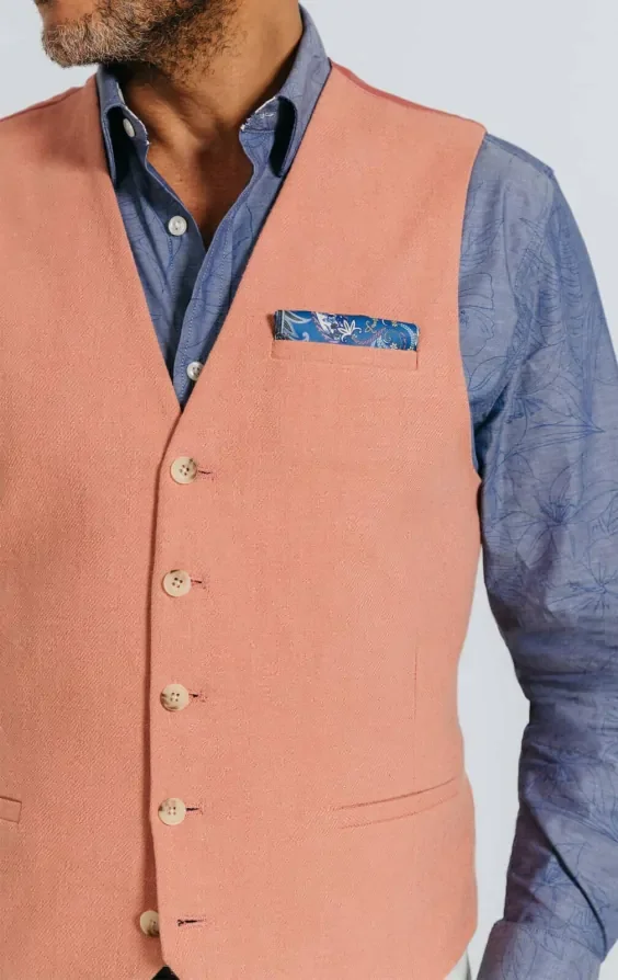 Coral Linen Twill Waistcoat thumbnail 4