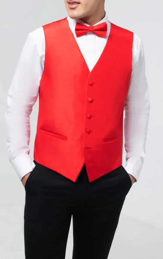 Crimson Red Dupion Waistcoat thumbnail 2