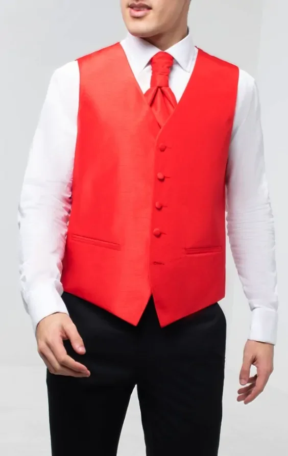 Crimson Red Dupion Waistcoat thumbnail 3