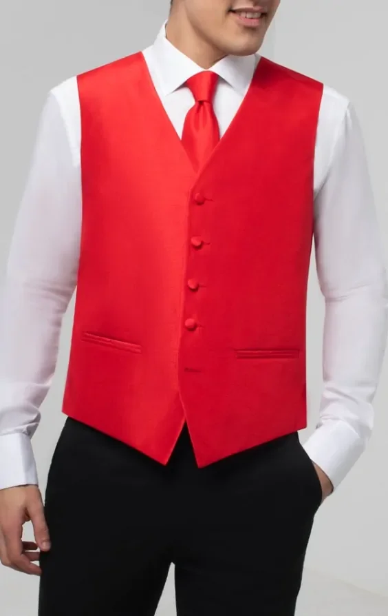 Crimson Red Dupion Waistcoat thumbnail 4
