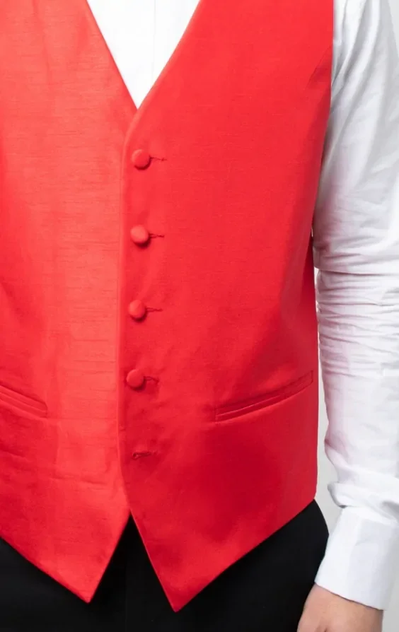 Crimson Red Dupion Waistcoat thumbnail 5