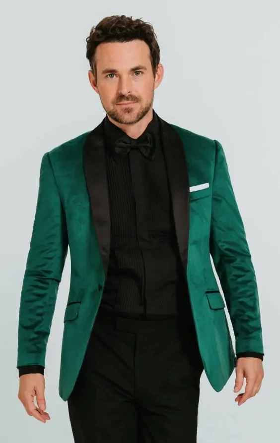 Dark Green Slim Fit Velvet Jacket thumbnail 2