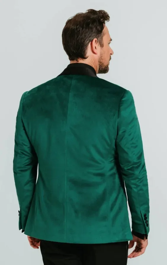 Dark Green Slim Fit Velvet Jacket thumbnail 3