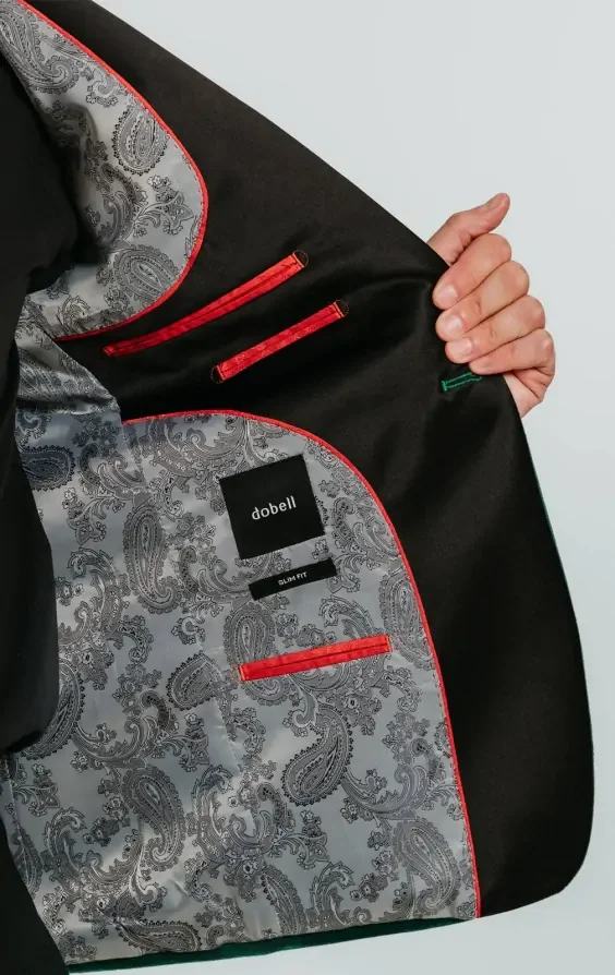 Dark Green Slim Fit Velvet Jacket thumbnail 6