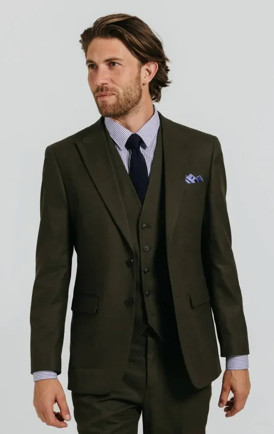 Dark Green Twill 3 Piece Suit thumbnail 2