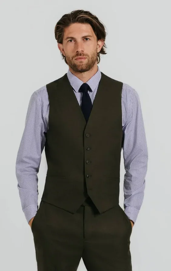Dark Green Twill Waistcoat thumbnail 2