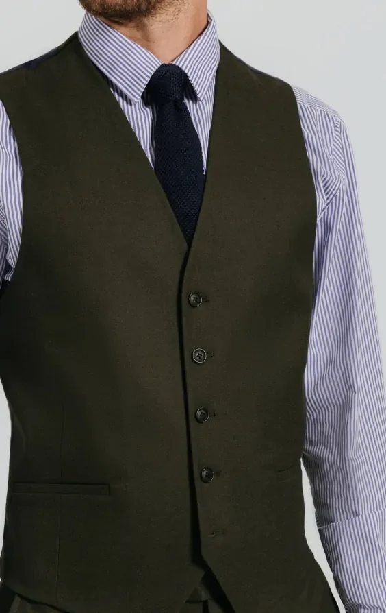 Dark Green Twill Waistcoat thumbnail 3