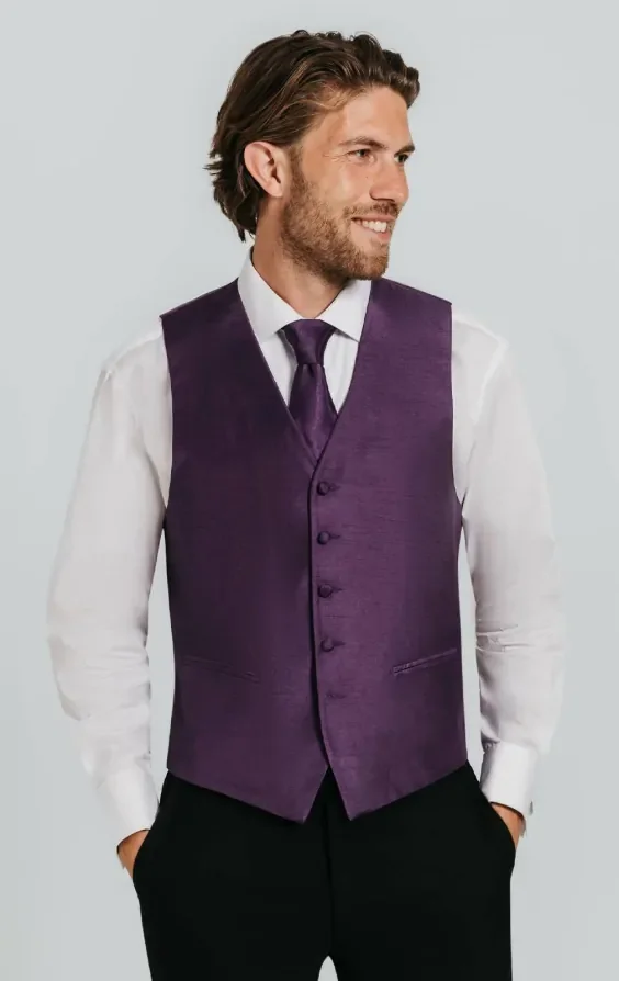Dark Purple Dupion Waistcoat thumbnail 2
