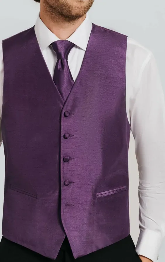 Dark Purple Dupion Waistcoat thumbnail 3