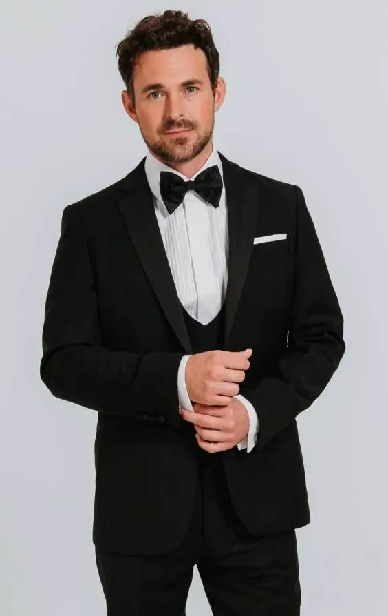 Black 100% Wool 3 Piece Tuxedo with Notch Lapel thumbnail 2