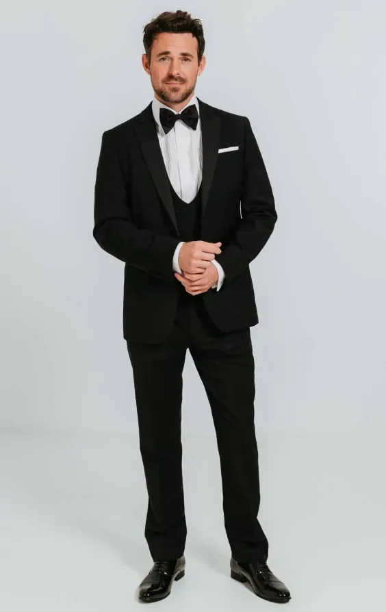 Black 100% Wool 3 Piece Tuxedo with Notch Lapel thumbnail 3