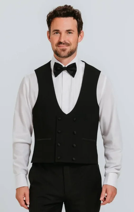 Black 100% Wool 3 Piece Tuxedo with Notch Lapel thumbnail 9