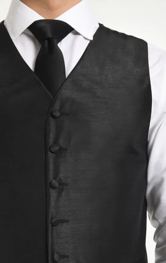 Black Dupion Waistcoat thumbnail 3